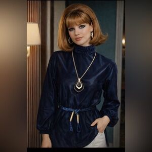 Vintage 60’s - Helen Sue nylon tunic top - midnight blue with shimmer- M NWT!!